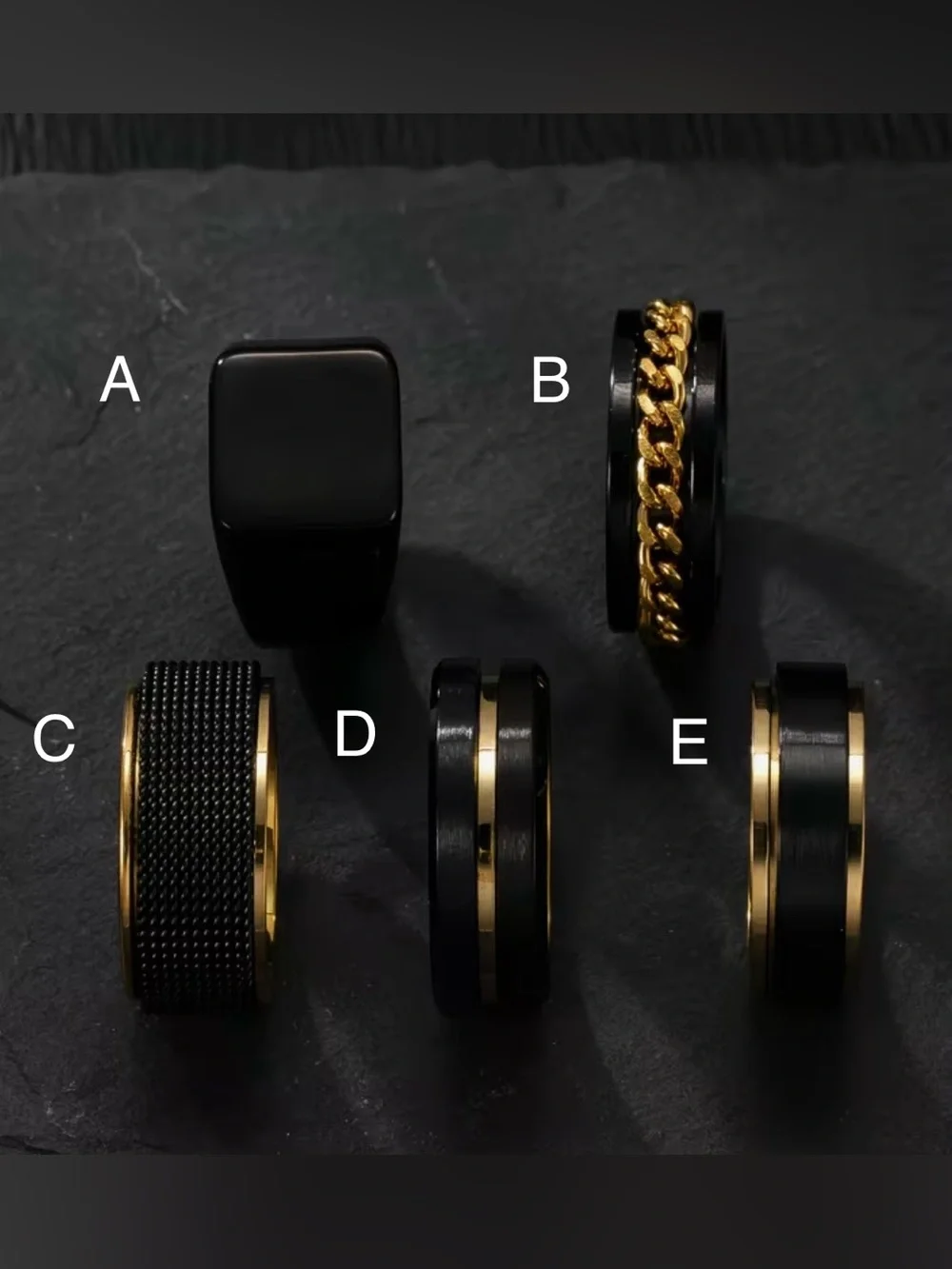 18K Gold Plated & Black Men's Stainless Steel Ring Modern Wedding Band Sz 9